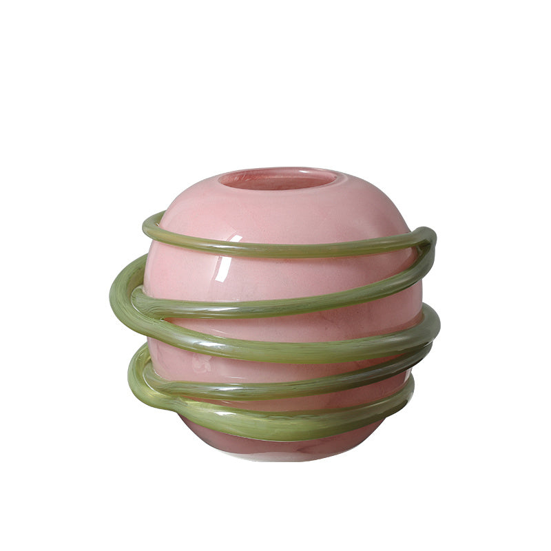 Blush Glass Vase with Sculptural Green Wrap - Signorini
