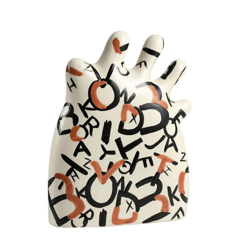 Abstract Ceramic Hand Sculpture with Graphic Letter Design - Signorini